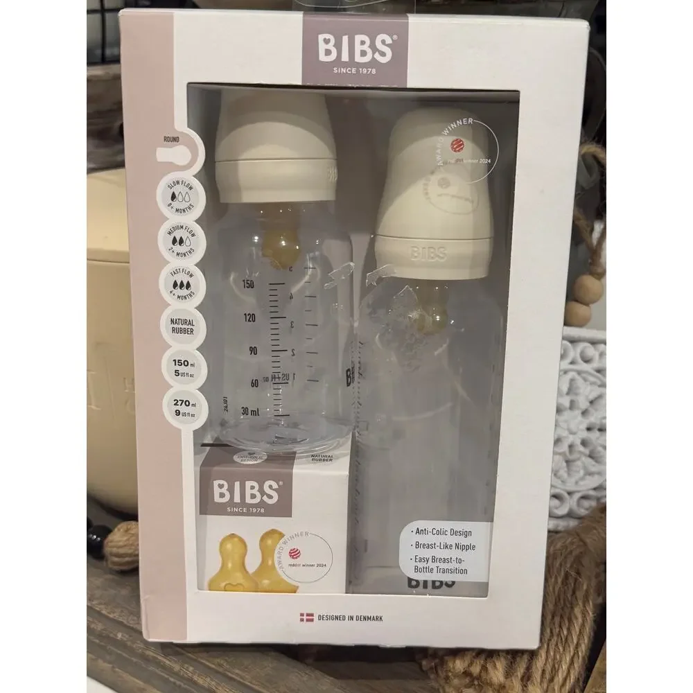 BIBS Grow & Flow Baby Bottle Set Ivory 5oz 9oz Natural Rubber NIB